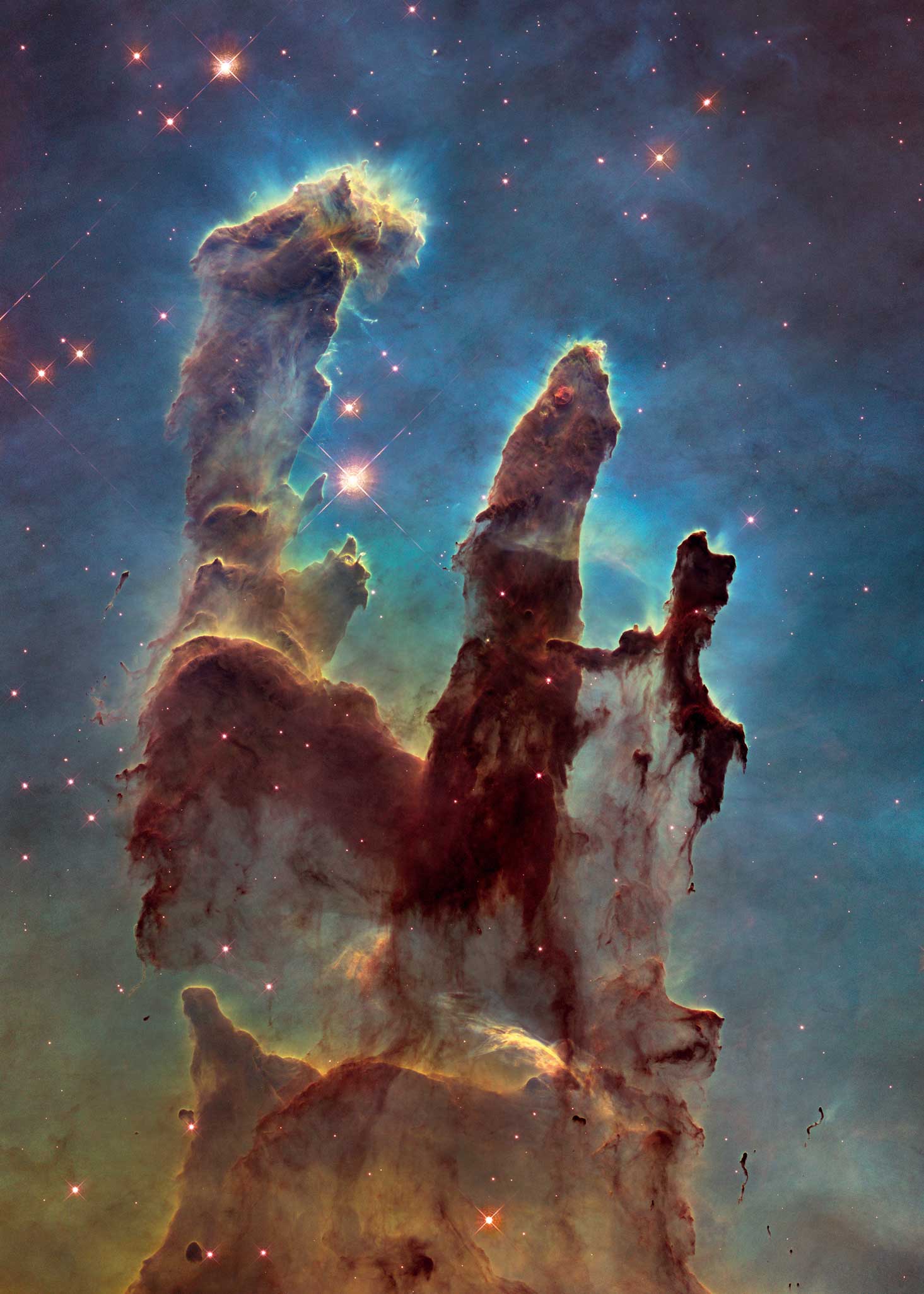 S. 121 © NASA, ESA, and the Hubble Heritage Team (STScI/AURA) Das Hubble-Weltraumteleskop hat die berühmten Säulen der Schöpfung neu aufgenommen und zeigt sie in einer ungewohnt scharfen Gesamtansicht der Struktur auf diesem mit sichtbarem Licht erstellten Foto